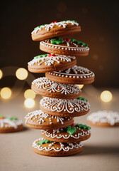 Stack Of Christmas Gingerbread Cookies Floating