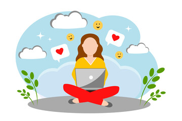 A woman with a laptop. Blogging, Social Media, Popularity, and Social Approval Concept