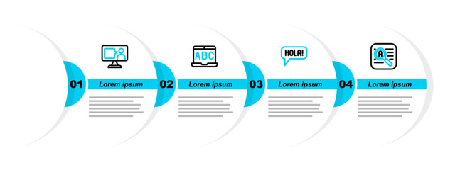 Set line Translator, Hola in different languages, Foreign online study and icon. Vector © vector_v