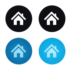 Four house icons in black and blue isolated on a transparent background
