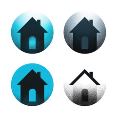 Four house icons in circles isolated on a transparent background
