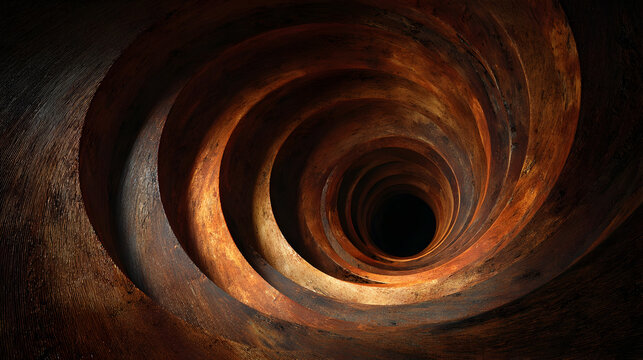 Intricate carved wooden tunnel with concentric organic design for art installation concepts