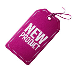 Pink tag with new product text isolated on a transparent background