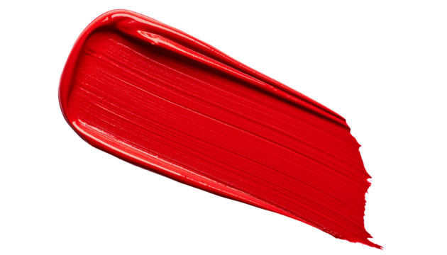 textured abstract red color paint stroke isolated on transparent background, png