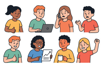 Diverse group of people in casual attire engaged in various activities