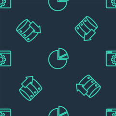 Set line Pie chart infographic, Server, Data, Web Hosting and Browser setting on seamless pattern. Vector