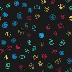 Set line Server with shield, Mobile and password, Cost reduction and Sales funnel gear on seamless pattern. Vector