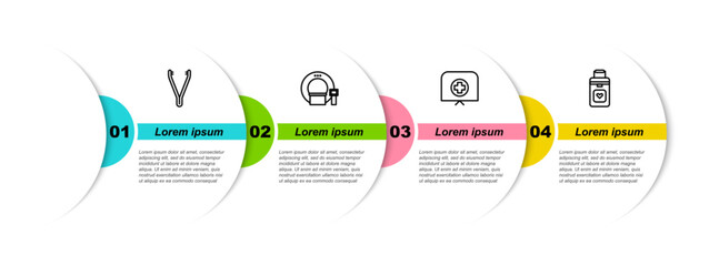 Set line Medical tweezers, Tomography, Nurse hat with cross and Organ container. Business infographic template. Vector
