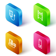 Set Isometric line IV bag, Stretcher, Blood pressure and Inhaler icon. Vector