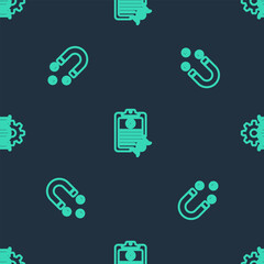 Set line Clipboard with DNA analysis, Customer attracting and Gene editing on seamless pattern. Vector