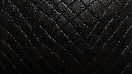 Black quilted leather texture with stitched diamond pattern, luxury dark material background
