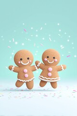 Cute gingerbread couple with confetti