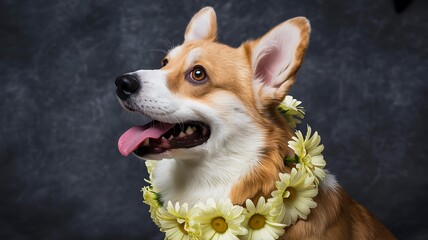 Happy brown and white corgi puppy portrait isolated on white background