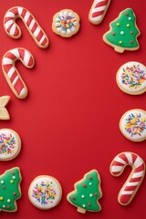 Christmas cookies on red background