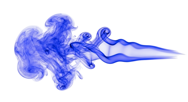 Swirling Blue Smoke Plume with Wispy Tendrils, isolated on a white or transparent background, cutout, PNG