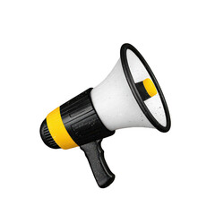 White and yellow megaphone with black accents isolated on a transparent background