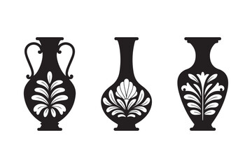 Three black silhouette vases with floral designs © Laboni