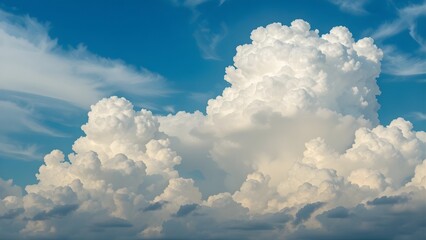 Vibrant blue sky with majestic cumulus clouds, perfect for a clear and sunny day backdrop