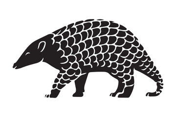 Stylized black and white illustration of a pangolin