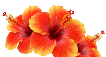 Closeup orange hibiscus blooms with yellow accents