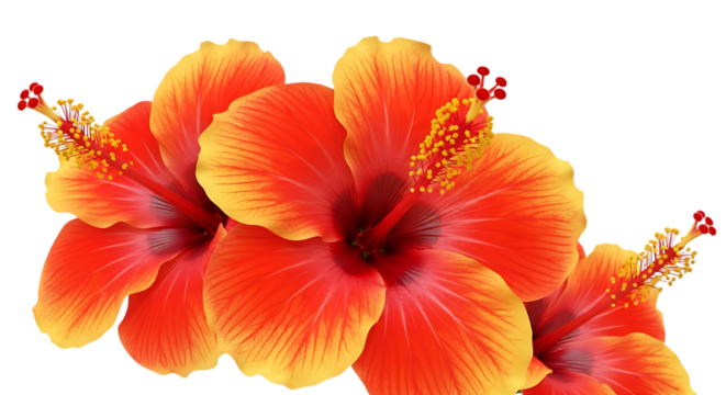 Closeup orange hibiscus blooms with yellow accents