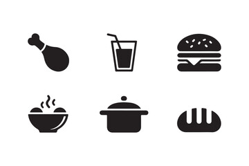 Collection of six simple black food and drink icons