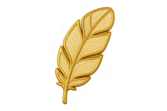 Golden feather 3d icon representing luxury and success