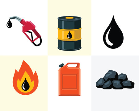 Fuel and energy icons, petroleum products and coal resources