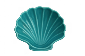 Teal ceramic scallop shell dish empty