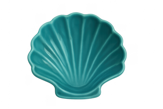 Teal ceramic scallop shell dish empty