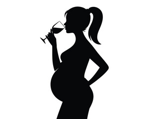 Silhouette of a pregnant woman consuming wine, illustrating the dangers of alcohol during pregnancy.