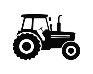 A black and white silhouette icon of a farm tractor used for agriculture