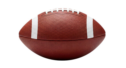 Close-up of a textured brown American football with white laces and stripes, isolated on a white or transparent background, cutout, PNG