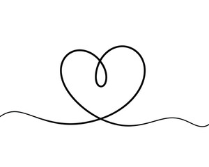 Minimalist continuous line drawing of a heart shape on a clean white background