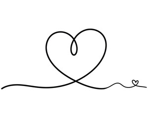A large heart shape formed by a continuous black line with a small heart following along