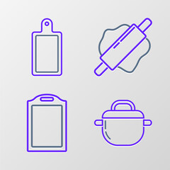Set line Cooking pot, Cutting board, Rolling pin and icon. Vector