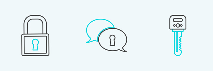 Set line Key, Lock and Protection of personal data icon. Vector