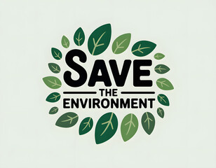 green eco awareness badge with leaves and save the environment text