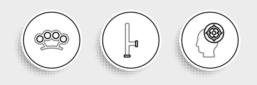 Set line Target sport, Brass knuckles and Police rubber baton icon. Vector