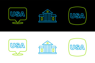 Set line USA Independence day, and White House icon. Vector