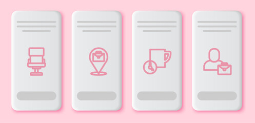 Set line Office chair, Online working, Time management and Freelancer. White rectangle button. Vector