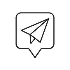 Minimalist send arrow icon in a square map marker, black outline vector symbol for GPS route, communication, and mobile navigation apps.