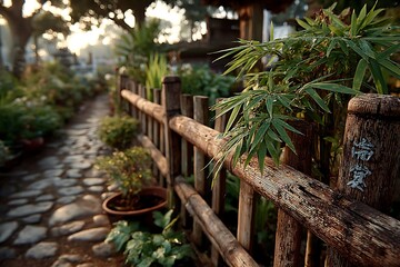 Bamboo walkway with garden high resolution picture