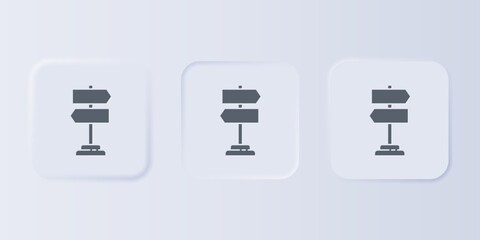 Grey Road traffic sign. Signpost icon isolated on grey background. Pointer symbol. Isolated street information sign. Direction sign. Set icons in square buttons. Vector