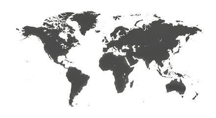 Fototapeta premium Gray World Map Outline with Subtle Shading on Black, isolated on a white or transparent background, cutout, PNG