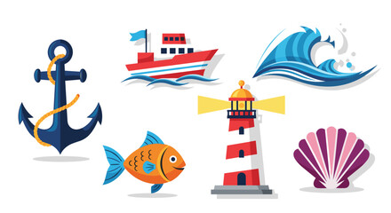Obraz premium Illustration of nautical elements including an anchor and a ship