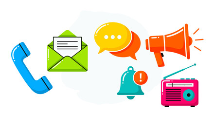 Illustration of various communication methods on a white background