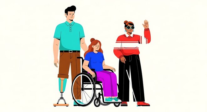 Diverse group of people with disabilities standing together, promoting inclusion and accessibility