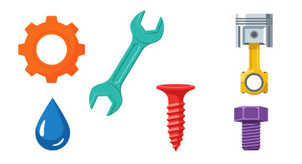 Illustration of a gear wrench drop screw piston and bolt on white