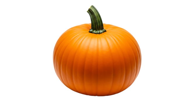 Bright orange pumpkin with a green stem and ribbed texture, isolated on a white or transparent background, cutout, PNG